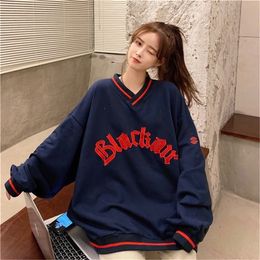 Oversized Women Hoodie Cosy Pullover Casual Streetwear Ribbed BF V Neck Long Sleeve Hooded Coats Outwear Hoodie Dropshipping New 201217