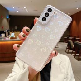 Transparent Laser Heart Love Cases For Iphone 14 13 12 Pro Max 11 XR XS X 8 7 Plus Fashion Hard PC Plastic Soft TPU Side Drop Glue Bling Glitter Foil Mobile Phone Cover