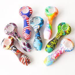 4.5inches Spoon Shape Silicone Smoking Pipe Oil Burner Hand Pipe with thick glass bowl dab oil rig smoke accessory