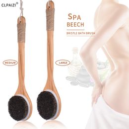 CLPAIZI Exfoliating Dry Brush Natural Bristle Bath Brushes Long Bamboo Handle Natural Horse Mane Home SPA Woman Man Skin Care Y1126