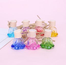 Hot Sale Empty Car Hanging Diffuser Glass Perfume Fragrance Bottle Colorful Car Hang Decoration Flower Shape Wooden Cap