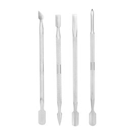4pcs Stainless Steel Double-ended Nail Pusher Set Nail Glue Remover Nail Cuticle Remover Anti-slip Manicure Pedicure Cuticle Pusher Dead Ski