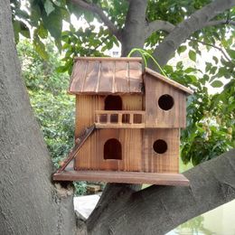 Bird's Nest Enlarged Cage Wooden Carbonization Anticorrosive Wood House Outdoor Pastoral Decoration Bird Cages