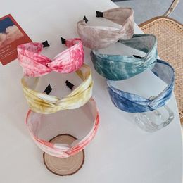 New Fashion Women Hairband Wide Side Cross Knot Tie Dye Headband Casual Hair Sticks Female Hair Accessories