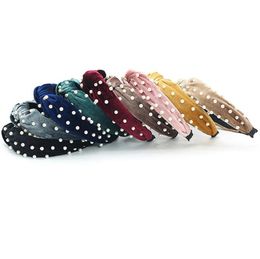 Knot Pearls Headbands For Women Girls Handmade Wide Solid Silk Fabric Twist Hairband Bezel Hair Hoop Hair Accessories 9 Colors