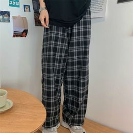 JMPRS Black Women Plaid Pants Casual Oversize Loose Wide Leg Trouser Retro Teens Harajuku Plus Size Hip-hop All-match Streetwear 220311