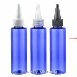 BEAUTY MISSION 48pcs 100ml empty blue round plastic bottles with pointed mouth top cap, DIY PET food containersgood qualtity
