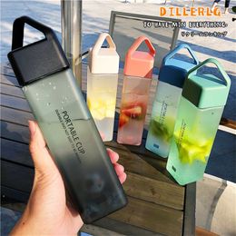 480ml New Square Frosted Plastic Water Bottle Sealed Leakproof High Temperature Resistance Portable Sports Water Bottle BPA Free 201106