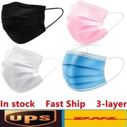 DHL UPS free shipping Black pink white Disposable Face Masks 3-Layer Protection Mask with Earloop Mouth Face Sanitary Outdoor Masks