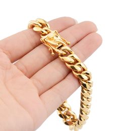 2023 Stainless chain Steel Bracelets 18K Gold Plated High Polished Miami Cuban Link Men Punk Curb Chain Butterfly Clasp