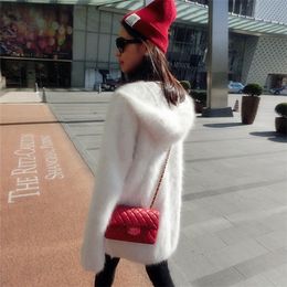 Women's long plush mink cashmere sweater coat female with hooded cardigan free shipping real Mink Cashmere Jacket wsr290 201031