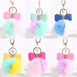 Cute Plush Ball Key Chain Multi Color Pom Pom Keychians Pendant Keyring Portable Home Outdoor Bow Keychain 8 Styles