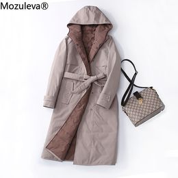 Mozuleva Winter Women 90% White Duck Down Coat Warm Long Female Solid Color Mid-length Wear on Both Sides Jacket 201103