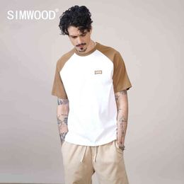 SIMWOOD 2021 Summer New Oversize Contrast Color T-shirts Men Raglan Sleeve Plus Size Loose Tops Brand Clothing SK130584 G1229