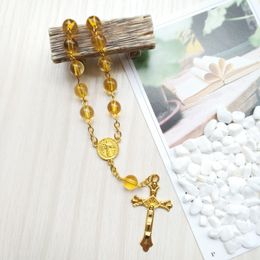 Yellow Transparent Acrylic Beaded Bracelet Jesus Cross Rosary Bracelet Religious Jewellery