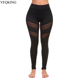 VEQKING Mesh Patchwork Yoga Pants Women Sports Leggings for Fitness Breathable Push Up Gym Training Legging Sport Running Tights LJ200814