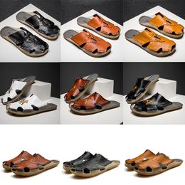 hot new sandals Mullers Slippers Designer luxury brand men Summer Crocodile pattern mens Loafers Genuine Leather Flats sandals beach shoes Large size 38-48