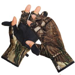 Hunting gloves Fishing Camo Gel Glove Camouflage Comfortable Anti Slip Elastic Fishing Gloves Skidproof Nonslip Mittens Q0114