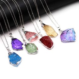 Natural Crystal Pendant Necklace Color Gemstone Necklace Rough Crystal Plating Pendant Natural Stone Necklace Jewelry