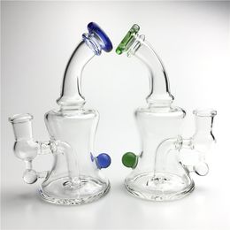 New 6.5 Inch 14mm Female Glass Water Bongs with Thick Pyrex Red Blue Handle Recycler Dab Oil Rigs Beaker Bong