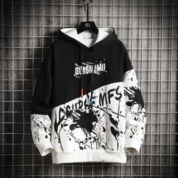 patchwork Mens Hoodies Yellow Hoodie Streetwear thick Sweatshirt Hip Hop Printed Sweatshirts Male Fashion 201114