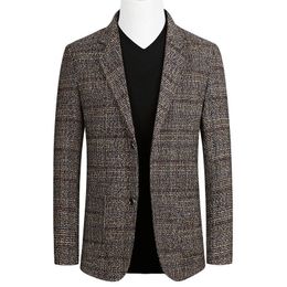 Brand Blazer Men Blazers Wool Suit Coat Wool Blends Casual Jackets Personality Wild Men's Suit Jacket Fashion Plaid Blazer Coat 220310