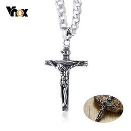 Vnox Kruzifix Jesus Kreuz Halskette für Männer Edelstahl Kubanische Kette 20"-24" Männlicher Gebetsschmuck 201014