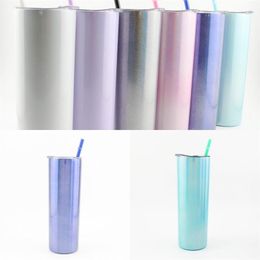 20oz Glittering Rainbow Paint Tumblers Sublimation 600ml Stainless Steel Cup Water Coffee Mug Straws Lids Fruit Juice Hot Sale