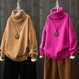 Autumn and winter new sweater Mori women's literary fan hooded solid color warm loose loose high collar sweater women LJ201112