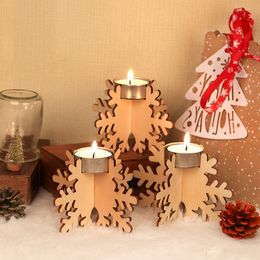 Wooden Christmas Candle Holder Set 12pcs/set Candlestick Building Block Holiday Party Wooden Diy Candle Holder Decor Wholesale