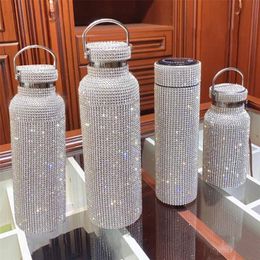 350ML/500ML/750ML Diamond Thermos Bottle Water Bottle Stainless Steel Sparkling Vacuum Flask Tumbler Mug Thermocup for Gift 201221