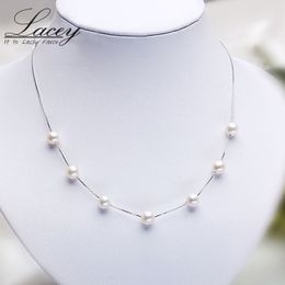 Natural Pearl Necklace 925 Sterling Silver Chain Necklace, Real Freshwater Pearl Chockers Necklace For Girl Wedding Gift Q0531