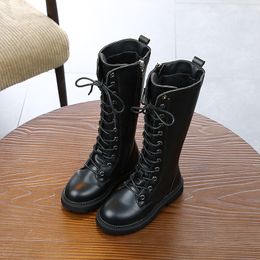 Autumn Winter Kids For Girls Fashion Cool Rubber Knee-high Children's Motorcycle Long Martin Boots Black LJ200911