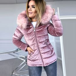 Umeko Parka Women's Winter Velvet Coats Long Cotton Casual Fur Hooded Jackets Thick Warm Winter Parkas Female Overcoat Coat 201112