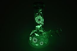 8 Inch 20CM Heady Bong Assorted Colour Multi Glow In The Dark Castle Glass Beaker Bong Hookah Water Pipe Glass Water Bottles Dab Rig