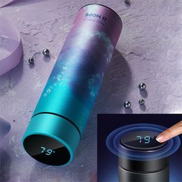 450ml Smart Temperature Display Stainless Steel Thermos Vacuum Flask Mug Coffee Travel Sport Portable Water Bottle Thermos Cup 201109