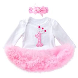 1 year girl baby birthday dress holiday dresses for baby girls newborn tulle tutu dress long sleeve lace outfits headband LJ201221
