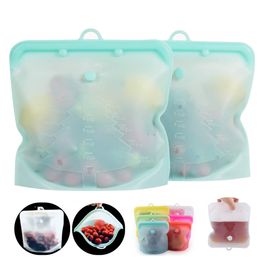 Reusable Silicone Food Storage Bag for Food Silicone Bag Ziplock Leakproof Freezer Bags with Time Pointer Kitchen Bag 201021