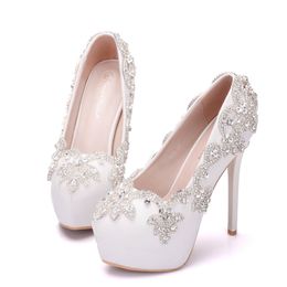 White Women High Heels Rhinestones Diamond Bling Wedding Shoes Bridal Party Dress Pumps