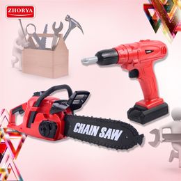 Zhorya Pretend Play Rotating Chainsaw with Sound Drill Toys Kids Tool Set Simulation Tools Repair Toys for Boys Children LJ201009