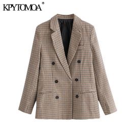 KPYTOMOA Women Fashion Office Wear Double Breasted Blazers Coat Vintage Long Sleeve Pockets Female Outerwear Chic Tops 201023