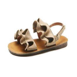 Fashion Girls Beach Sandals Casual Lotus Leaf Comfortable Soft Bottom Hook & Loop Shoes For Kids Children's Toddler Flats 220225