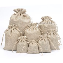 Double layer high quanlity Natural Linen drawstring bags Jewellery Pouch Jute bags burlap package bags Gift hessian Wedding Favour
