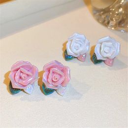 Dangle & Chandelier 2022 New Sweet White Pink Branch Rose Flower Earrings For Lady Girls Pendientes