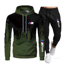 2023 Ink Brand Printed Bmw Fashion Hoodie Tracksuits Men Set Hooded Thicken Fleece Hoodies + Sweatpant Winter Spring Sweatshirt Sweaters