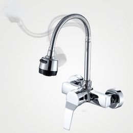 water bubble wall NZ - Stream Spray Bubbler Bathroom Kitchen Faucet Wall Mounted Dual Hole Hot and Cold Water Flexible Pipe Kitchen Mixer