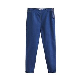 Lady Slim Jeans Spring Oversize Pencil Pants Women Stretch Denim Trousers Blue Female Side Zipper Jeans Casual L2-583 201030