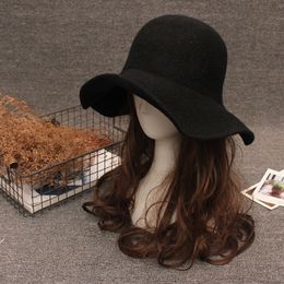 New Elegant Sheep Wool Cap Knitting Big Brim Fedora Hat Winter Thick Female Fashion Winter Hat Accessories Y200102