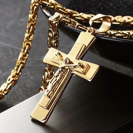 Catholic Crucifix Pedant Necklaces Gold Stainless Steel Necklace Thick Long Neckless Unique Male Men Fashion Jewellery Bible Chain Y1220