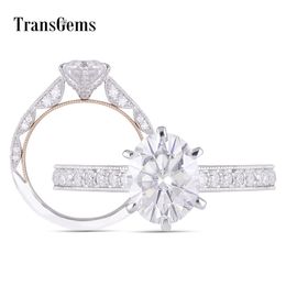 Transgems Vintage 14K 585 White and Yellow Gold Center 2ct 7*9mm Oval Moissanite Engagement Ring with Accents for Women 6 Prong Y200620